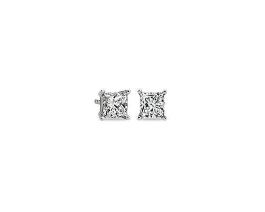 Princess-cut diamond studs, 14K white gold.