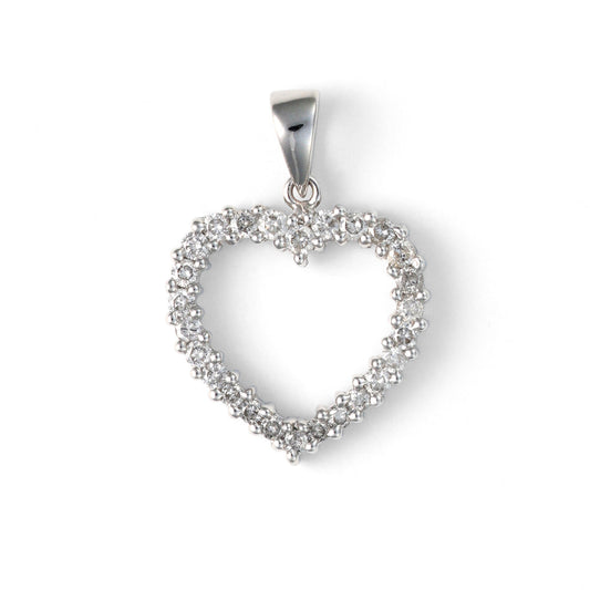Heart-shaped white gold diamond pendant.