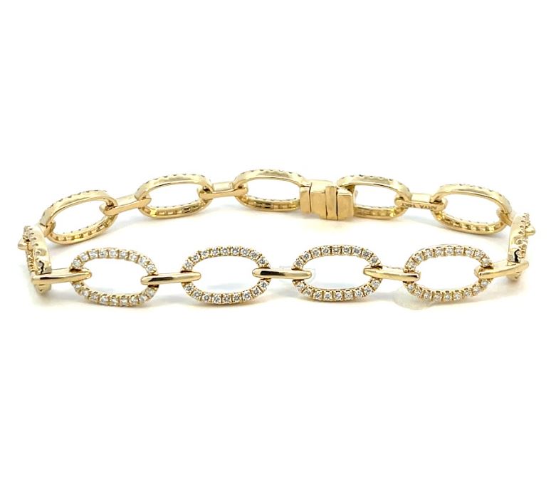 14K yellow gold bracelet with round diamonds.