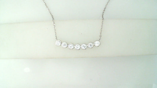 Bar necklace with round simulated diamonds.