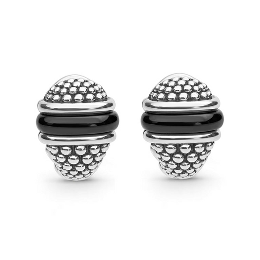 Sterling silver beaded earrings with black ceramic.