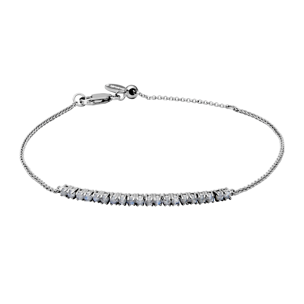 Sterling silver bracelet with moonstone accents.