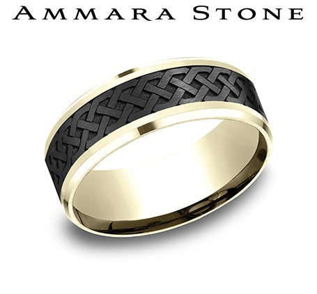 Black and yellow carved titanium band.