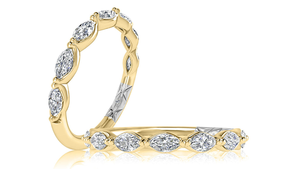 Marquise diamond band, 14K white gold.