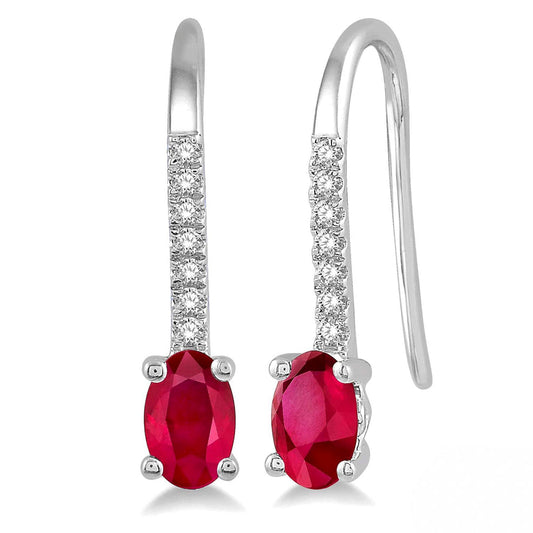 Oval ruby and diamond drop earrings.