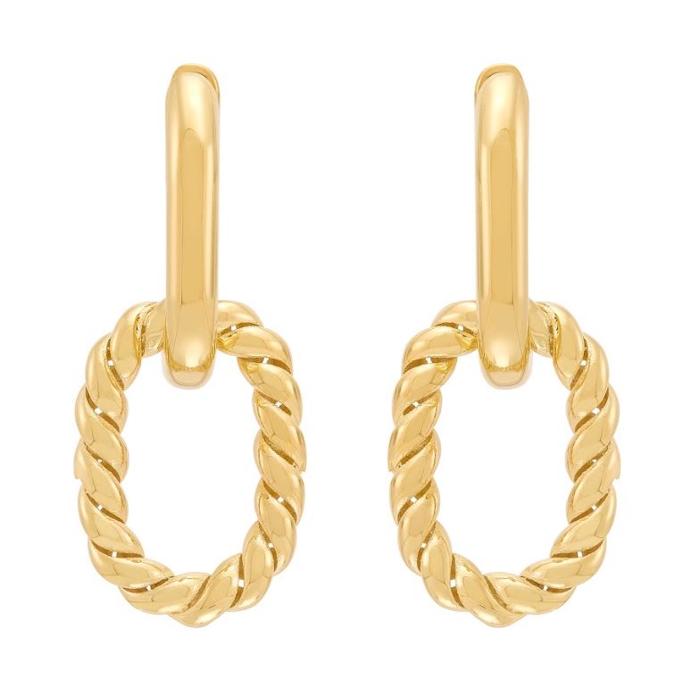 14K yellow gold twisted hoop earrings.