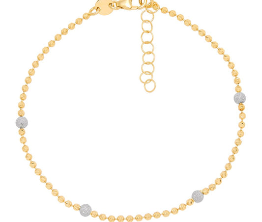 10K yellow gold beaded bracelet, lobster clasp.