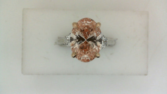 ReMARKable Designs Hidden Accent Side Stone Lab-Grown Diamond Complete Engagement Ring in 14 Karat White Gold with 2.72ct Oval Lab-Grown Diamond, Clarity: VS1