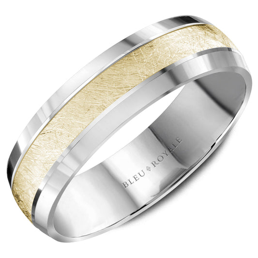 White-yellow gold band with textured center.