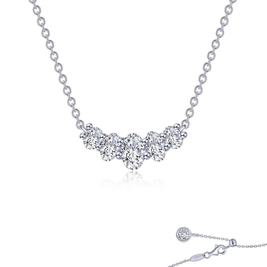 Simulated diamond necklace, platinum bonded sterling silver.