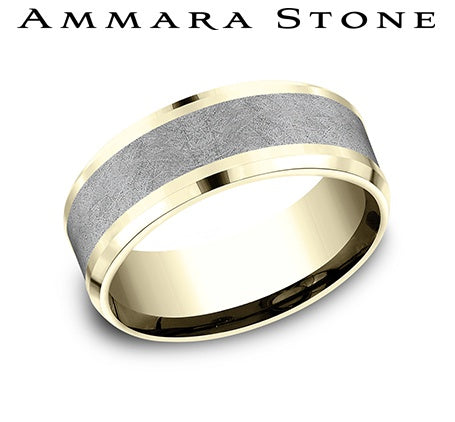 Yellow-grey carved band, polished and brushed finishes.