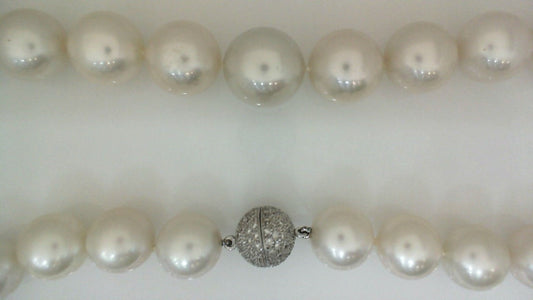South Sea pearl necklace with diamond clasp.