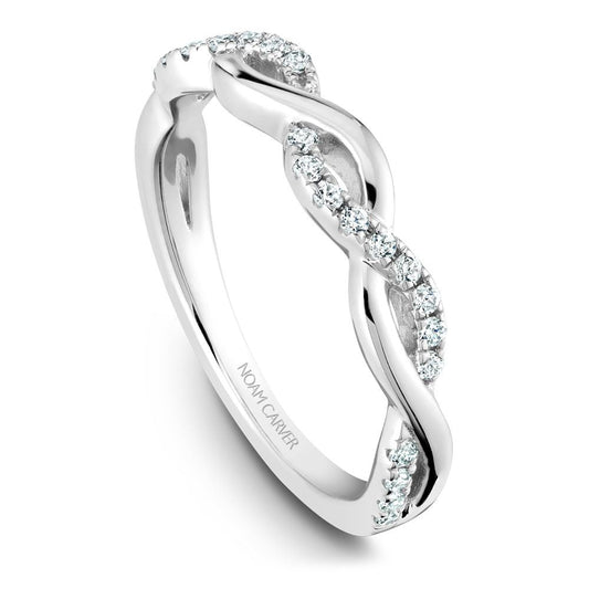 Rose gold band with intertwined diamond design.
