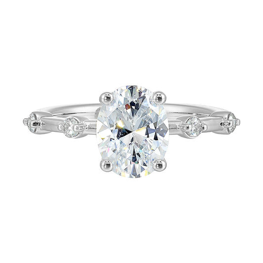 14K white gold ring with round diamonds.