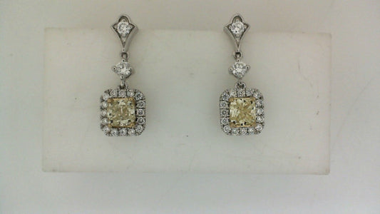 ReMARKable Designs Natural Diamond Earrings in 18 Karat White-Yellow Gold with 1.05ctw Cushion Diamonds