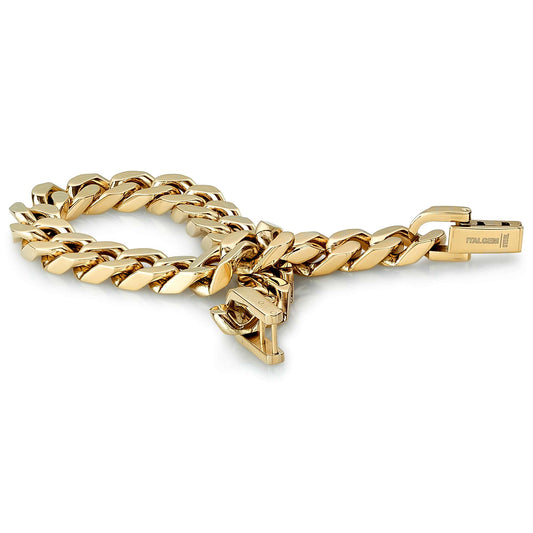 ItalGem Steel Men's Curb Link Bracelet (No Stones) in Stainless Steel Yellow