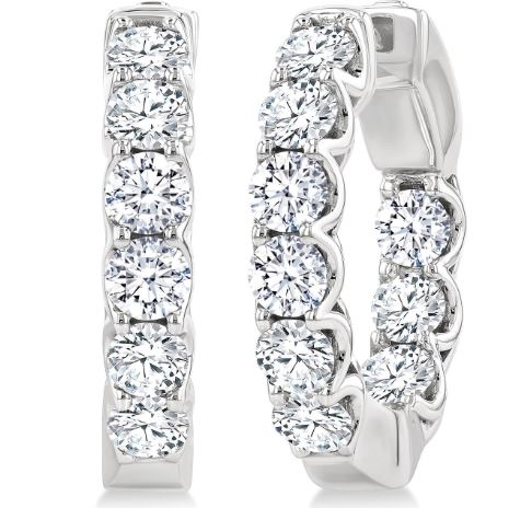 Small hoop earrings with round diamonds.