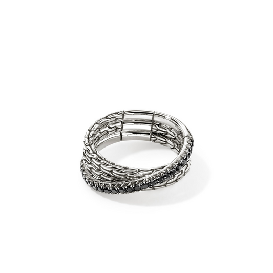 Sterling silver ring with black sapphires.