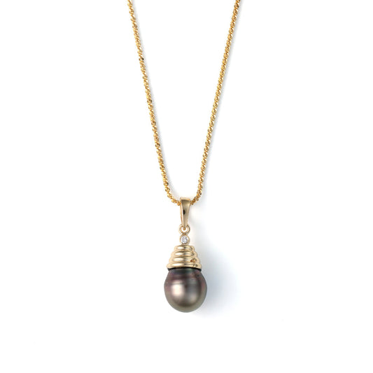 Tahitian pearl necklace with diamond accent.