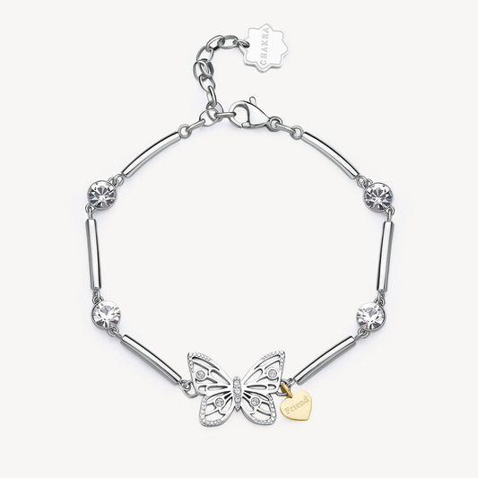 Butterfly bracelet with crystals and heart charm.