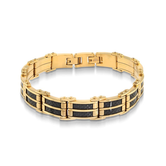 Stainless steel bracelet with black carbon fiber.