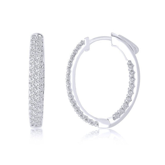 14K white gold diamond hoop earrings.