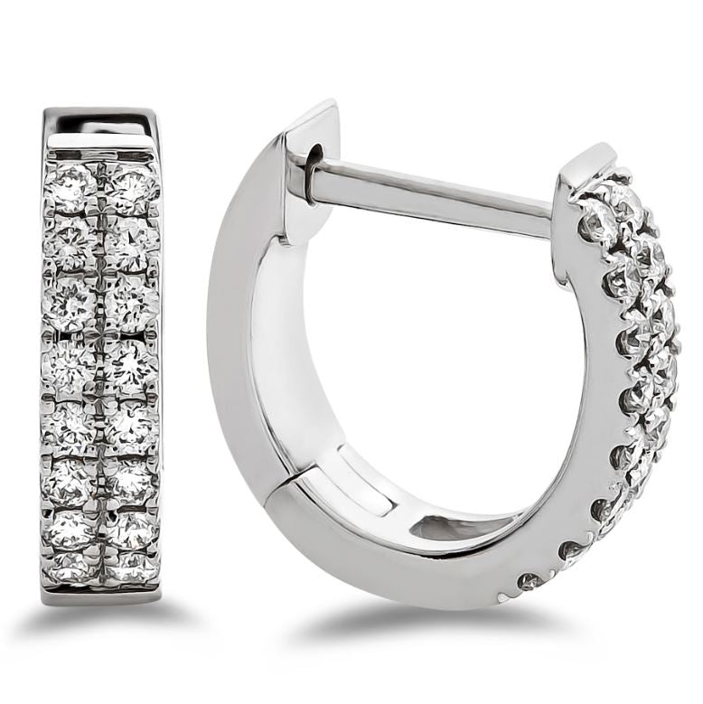 14K white gold diamond hoop earrings.
