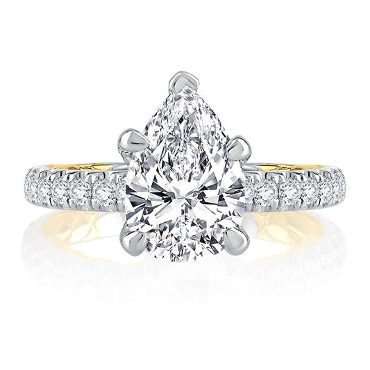 White-yellow gold ring with round diamonds.