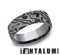 Tantalum grey carved men's band, 7.5MM.