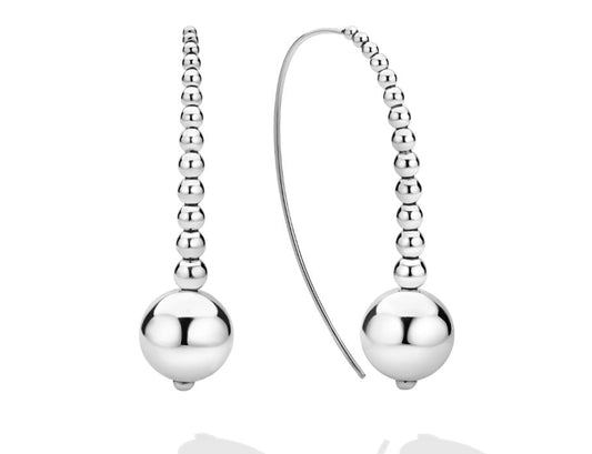 Sterling silver polished drop earrings, beaded design.