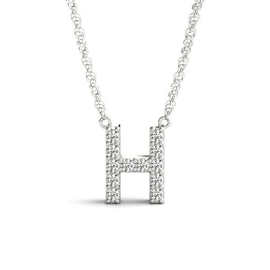 Diamond "H" pendant on white gold chain.