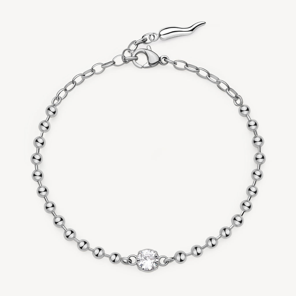 Stainless steel bracelet with simulated diamond.