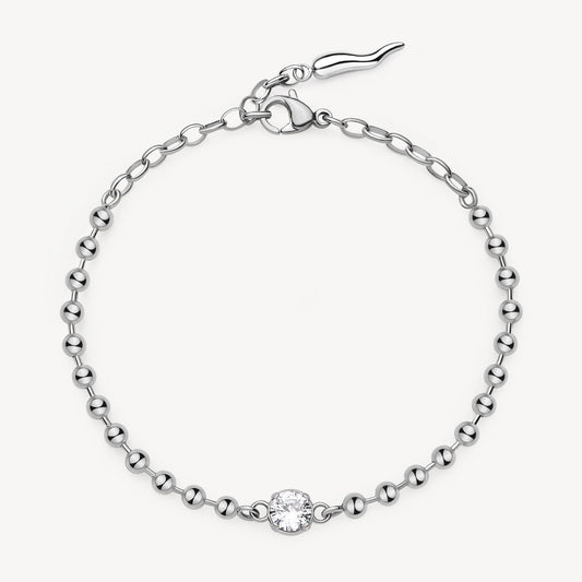 Stainless steel bracelet with simulated diamond.