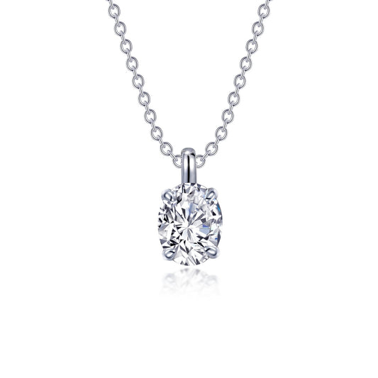 Oval simulated diamond, platinum-bonded silver necklace.