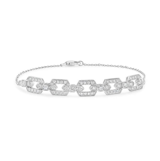 Diamond bracelet with hexagonal links, lobster clasp.