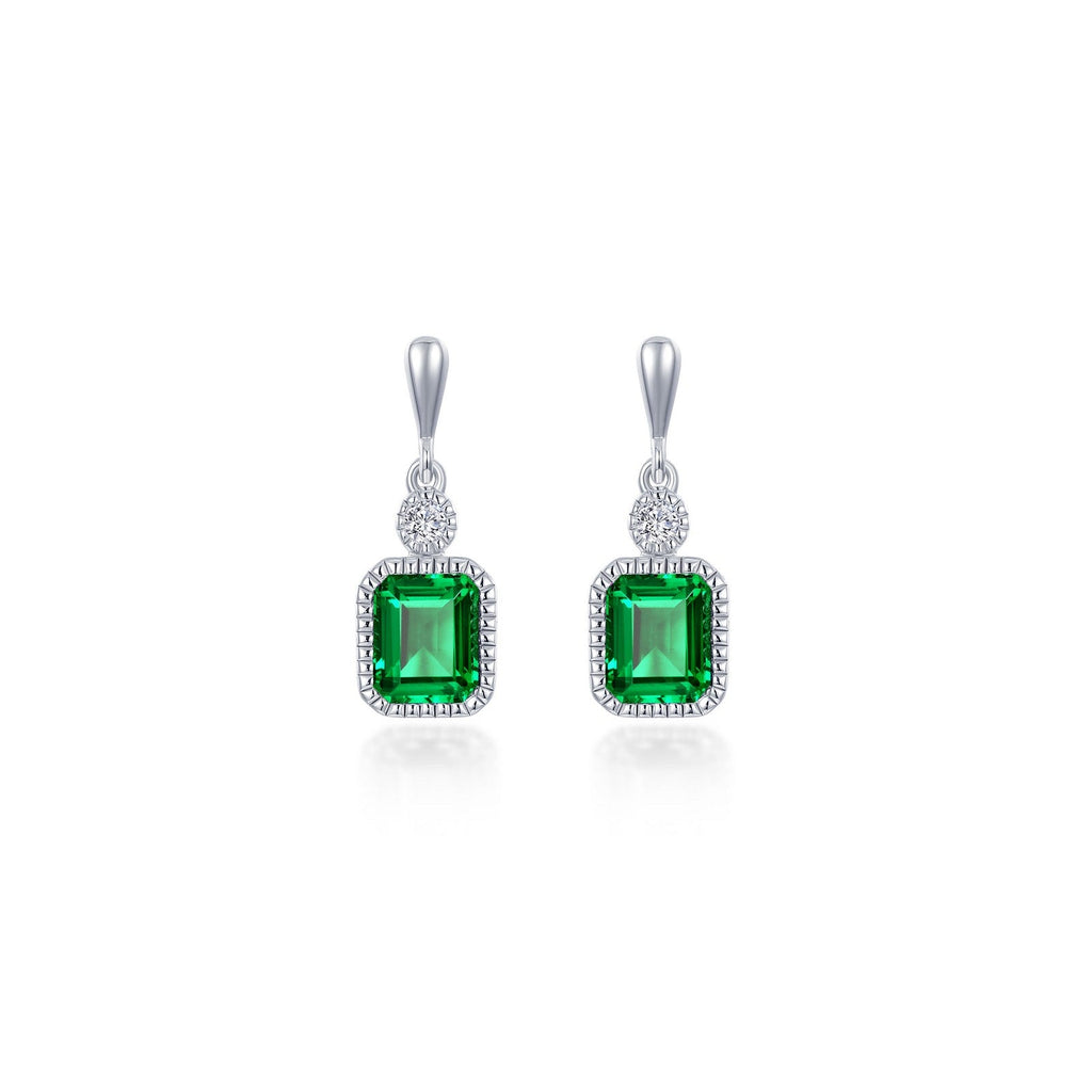 Simulated emerald earrings with diamond accents.