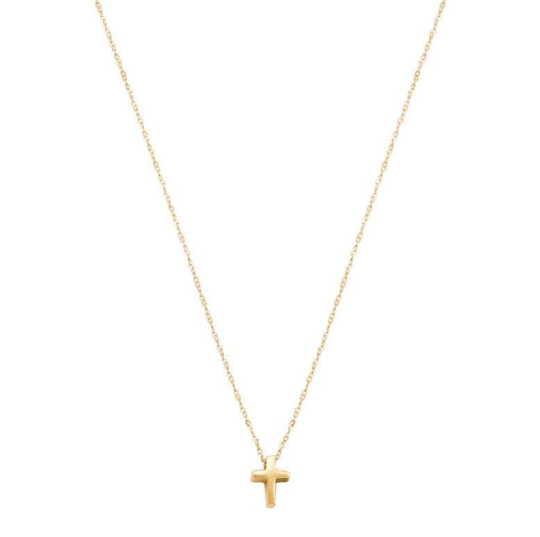 14K yellow gold cross necklace, diamond-cut chain.