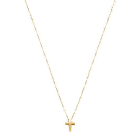 14K yellow gold cross necklace, diamond-cut chain.