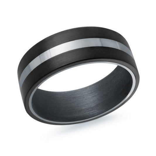 Tantalum carbon fiber band, black-grey, polished stripe.