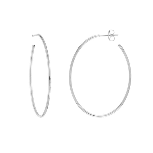 14K white gold polished hoop earrings.