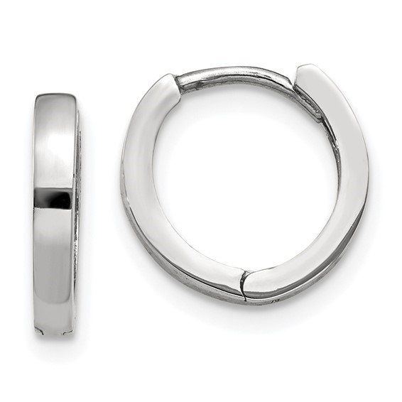 14K white gold huggie earrings, polished finish.