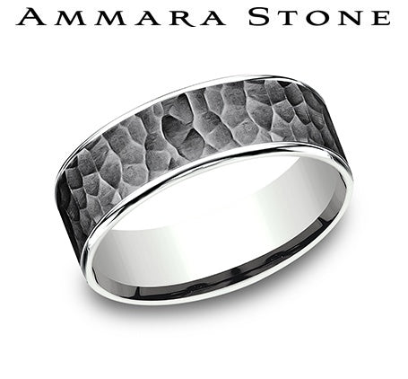 Tantalum white-grey carved band, hammered finish.