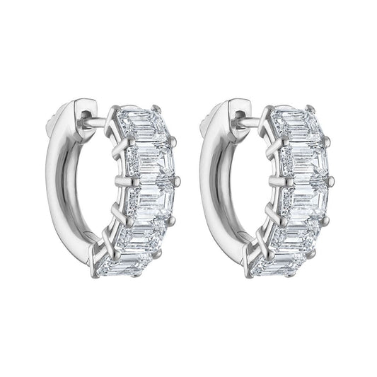 ReMARKable Designs Huggie Natural Diamond Earrings in 14 Karat White Gold with 2.00ctw Emerald Diamonds