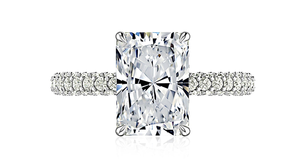 14K white gold diamond ring, hidden accents.