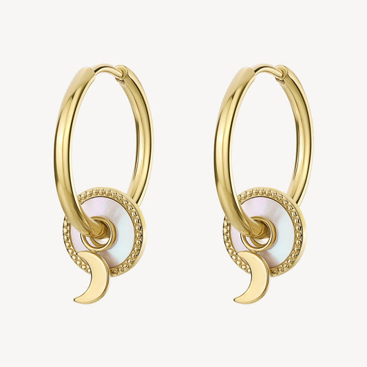 Yellow stainless steel hoop earrings with gemstone.