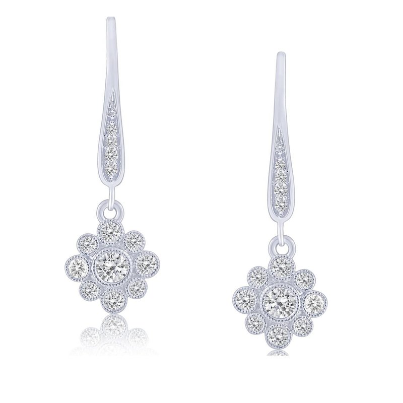 Floral diamond drop earrings in yellow gold.