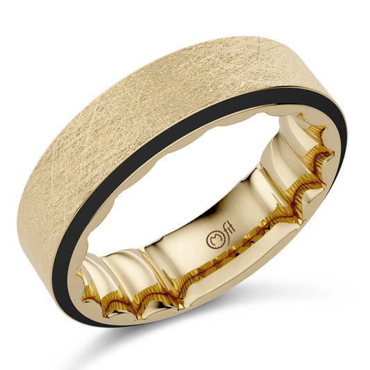 Satin-finish two-tone carved band ring.
