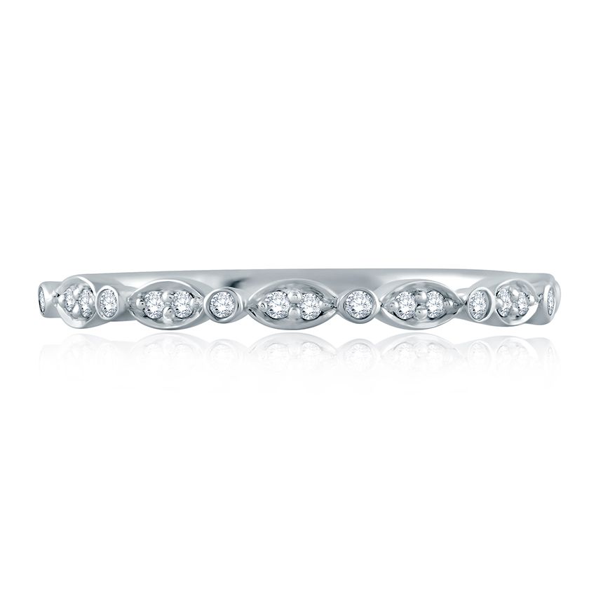 Yellow gold band with round diamonds.