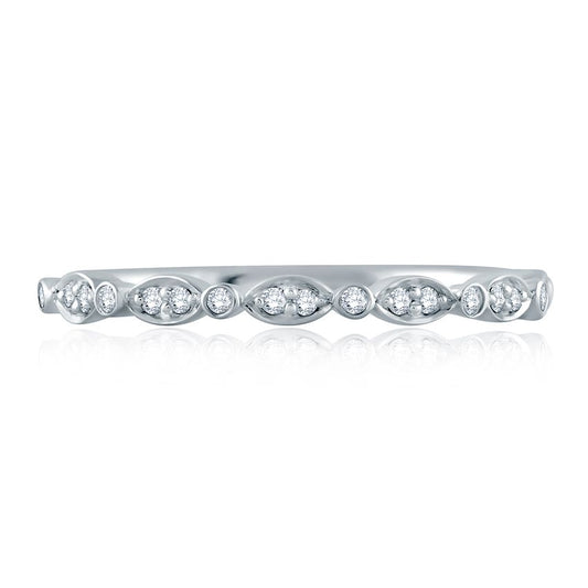 Yellow gold band with round diamonds.