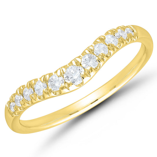 14K yellow gold band with round diamonds.